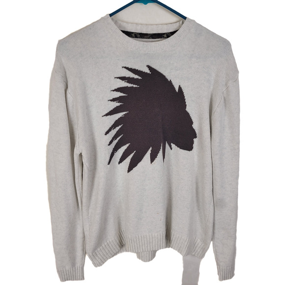 Retrofit Mens Native American Chief White Graphic Print Long Sleeved Sweater XL